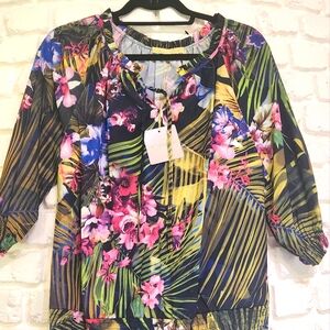 Amelia New York NWT Tropical Floral Multicolor Women's Top Sz L